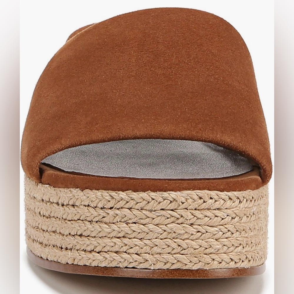 Vince Suede Slide Mule in Chestnut Brown with Natural Espadrille - Picture 4 of 16